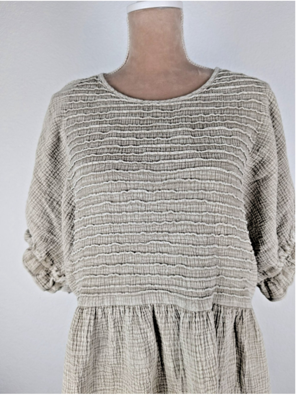 Three Bird Nest Dress Quinn Puff Sleeve Sz S Ash Gray Boho Peasant Lagenlook - Picture 6 of 11
